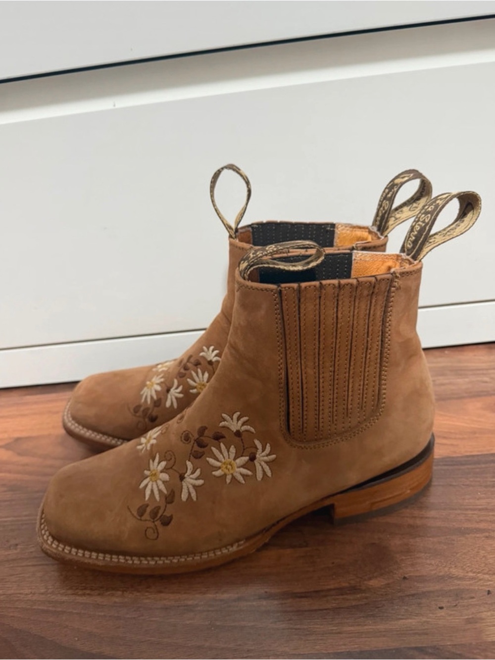 Kids Tan Floral Chelsea Boots